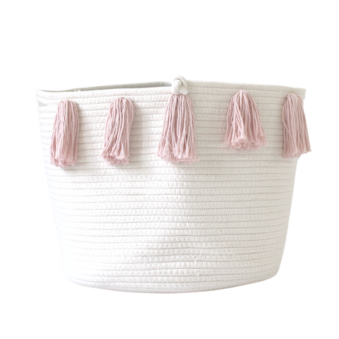 Rose Pink Tassel Basket - Large
