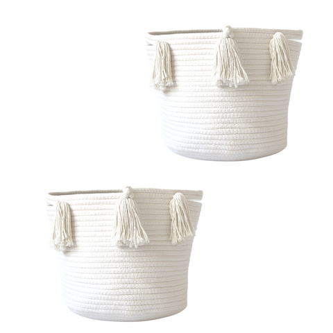 Set of 2 - Natural Tassel Basket - Medium