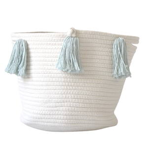 Light Blue Tassel Basket - Medium