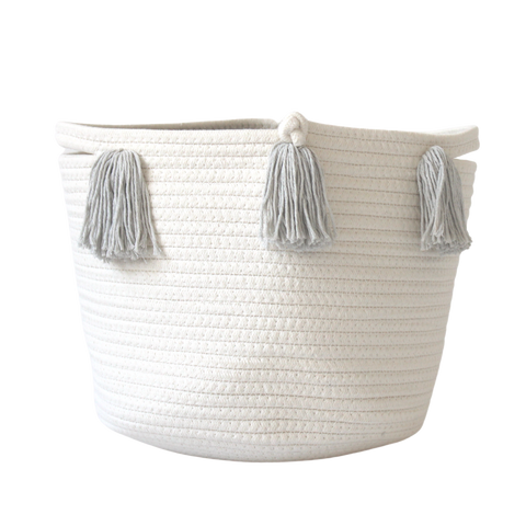 Grey Tassel Basket - Medium