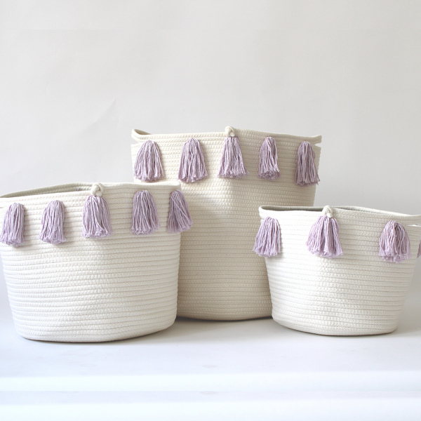 Lilac Tassel Basket - Medium