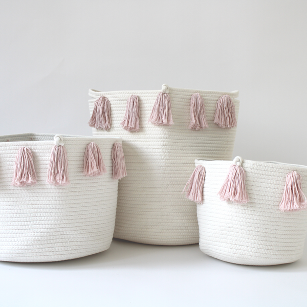 Rose Pink Tassel Basket - Medium
