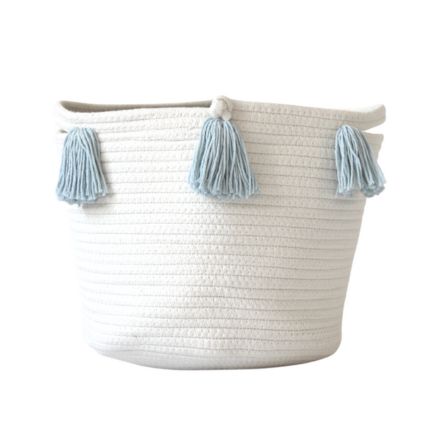 Sky Blue Tassel Basket - Medium