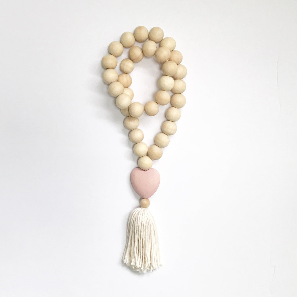 Prayer Beads Decor- Natural Heart with White Wash Beads 72 — sweet gumball
